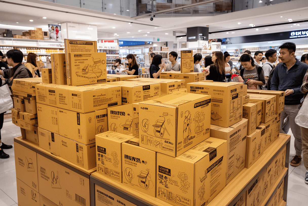 Présentoir de cartons ondulés personnalisés en boutique